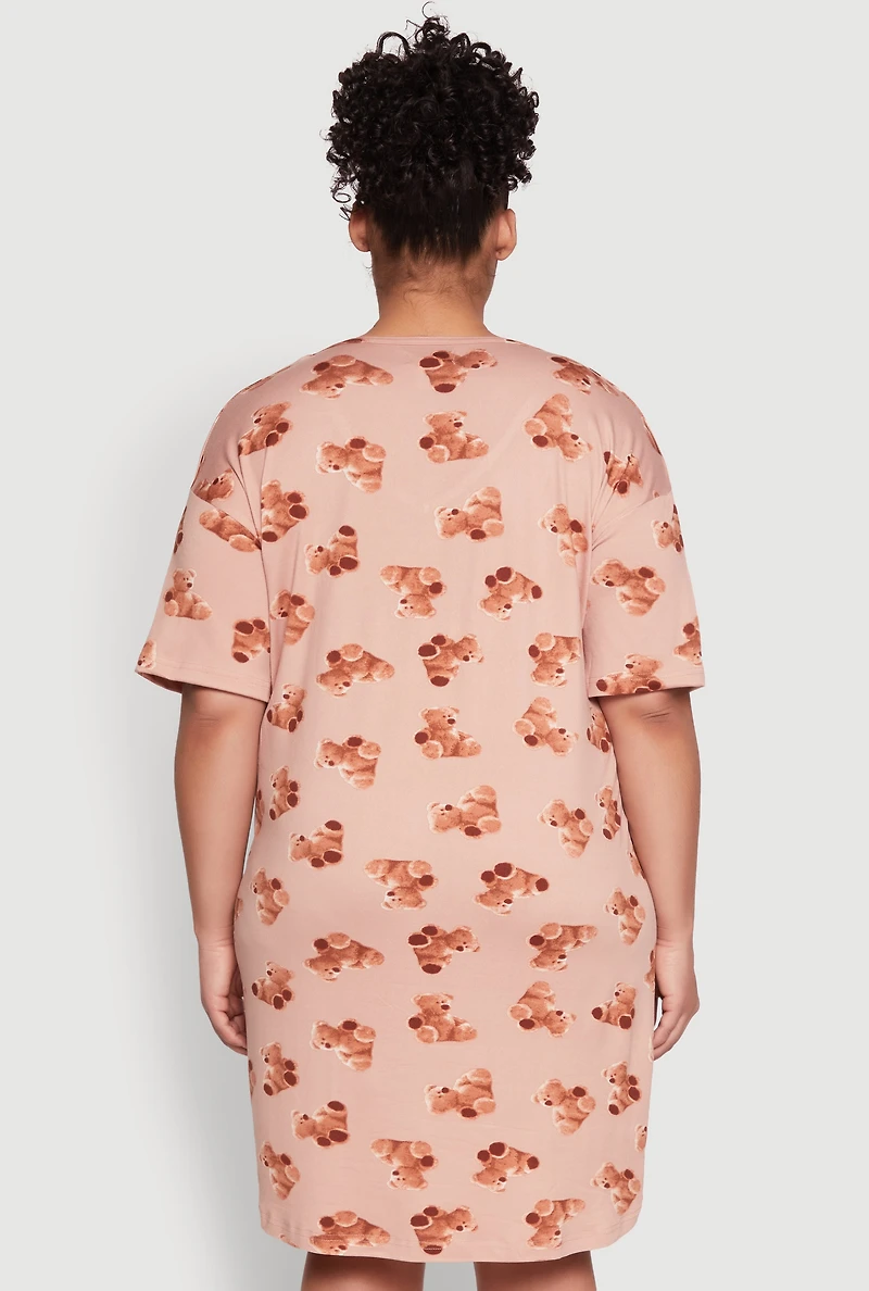 Womens Plus Size Mama Bear Graphic Sleepshirt, Brown, Size 2X