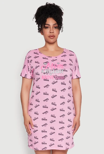 Womens Plus Size Above Queen Graphic Sleepshirt, Pink, Size 1X