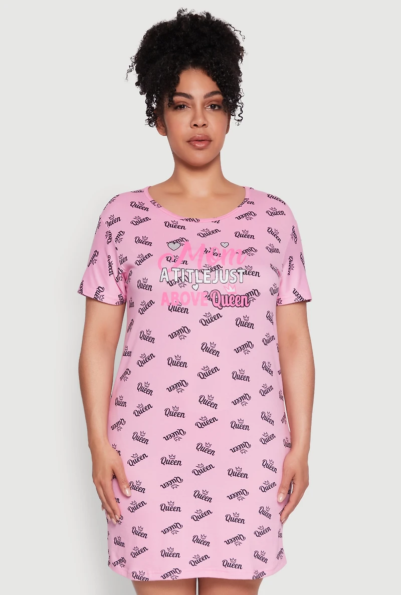 Womens Plus Size Above Queen Graphic Sleepshirt, Pink, Size 2X