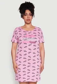 Womens Plus Size Above Queen Graphic Sleepshirt, Pink, Size 2X