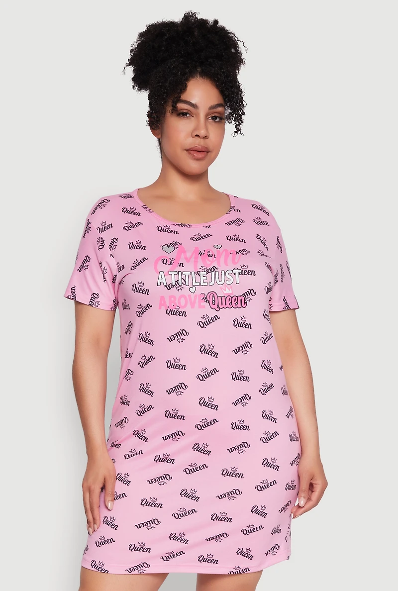 Womens Plus Size Above Queen Graphic Sleepshirt, Pink, Size 2X