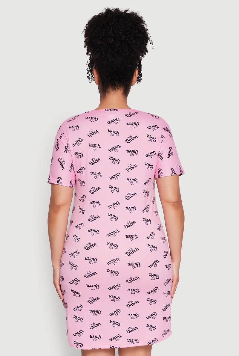 Womens Plus Size Above Queen Graphic Sleepshirt, Pink, Size 2X