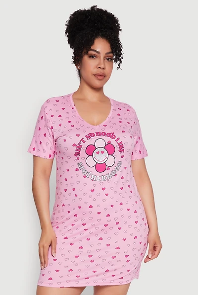 Womens Plus Size Aint No Hood Like Motherhood Sleepshirt, Pink, Size 2X