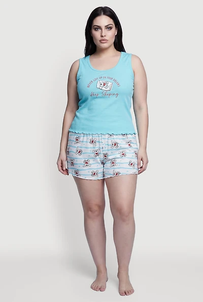 Plus Koala Graphic Print Pajama Tank Top and Shorts