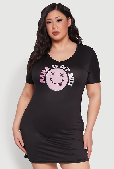 Womens Plus Size Mama Is Off Duty Sleepshirt, Black, Size 3X