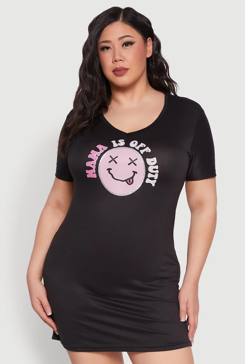 Womens Plus Size Mama Is Off Duty Sleepshirt, Black, Size 2X