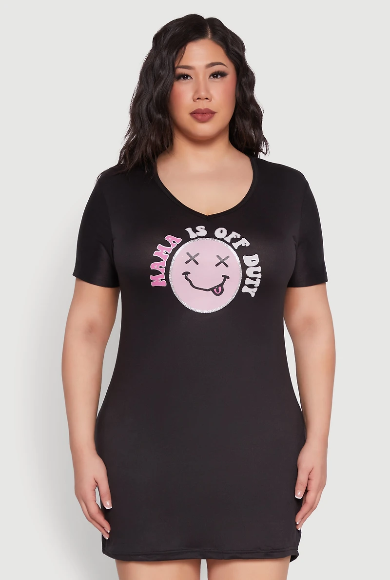Womens Plus Size Mama Is Off Duty Sleepshirt, Black, Size 1X