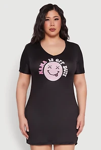 Womens Plus Size Mama Is Off Duty Sleepshirt, Black, Size 1X