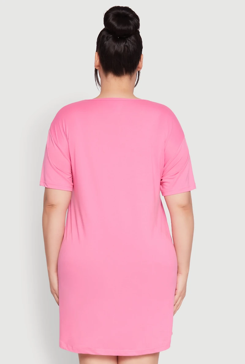 Womens Plus Size Cash Bear Graphic Sleepshirt, Pink, Size 2X