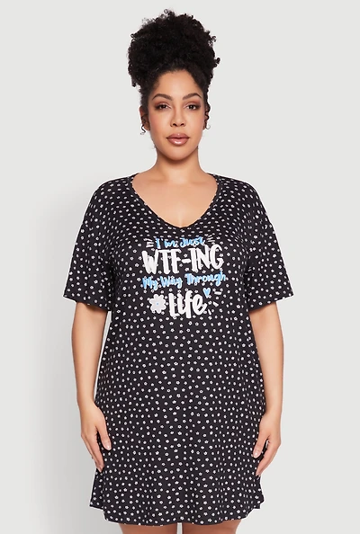 Womens Plus Size Flower Print Graphic Sleepshirt, Multi, Size 2X