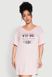 Plus Flower Print Graphic Sleepshirt