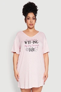 Womens Plus Size Flower Print Graphic Sleepshirt, Pink, Size 1X