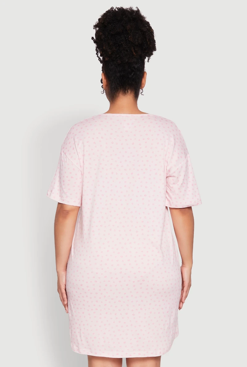 Womens Plus Size Flower Print Graphic Sleepshirt, Pink, Size 3X