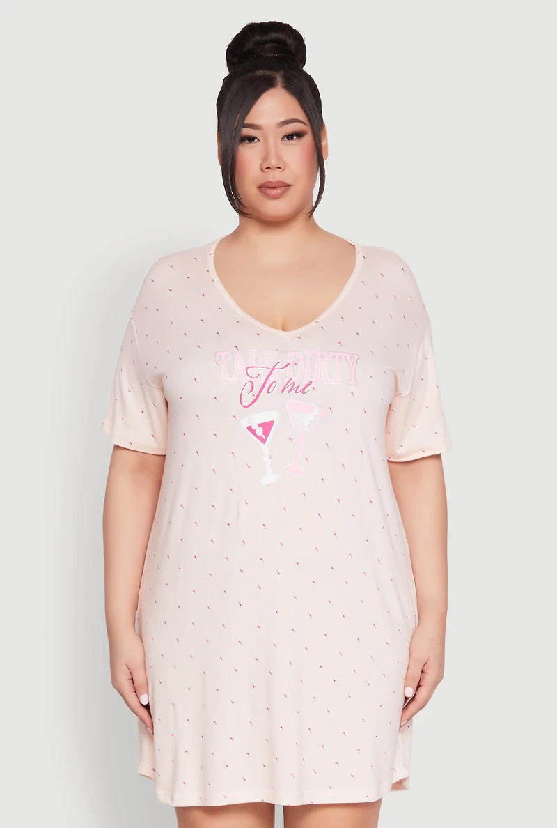 Womens Plus Size Talk Dirty To Me Sleepshirt, Pink, Size 2X