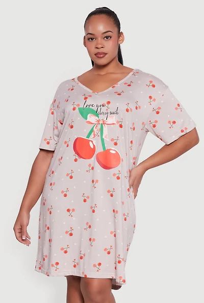 Plus Love You Cherry Much Graphic Sleep Shirt