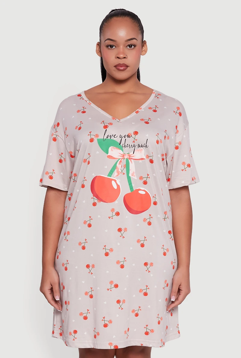 Plus Love You Cherry Much Graphic Sleep Shirt