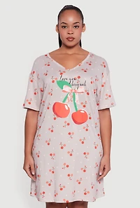 Plus Love You Cherry Much Graphic Sleep Shirt