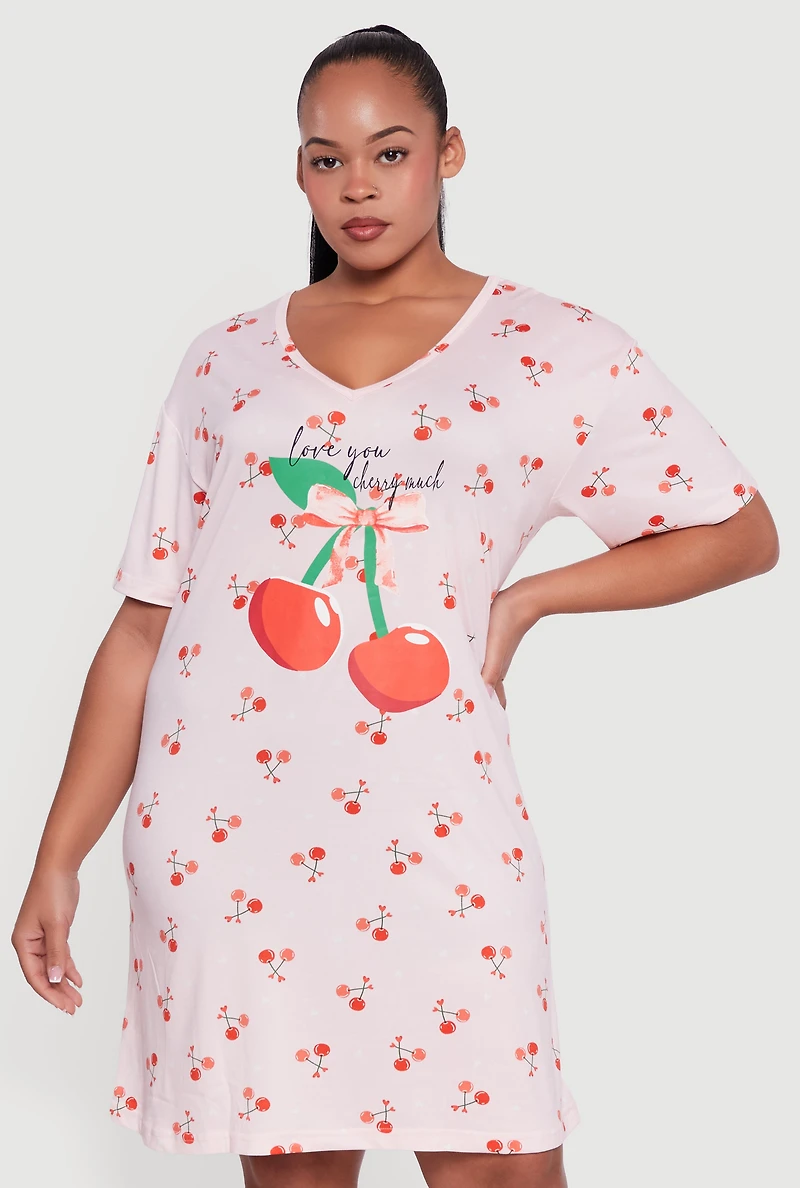 Plus Love You Cherry Much Graphic Sleep Shirt