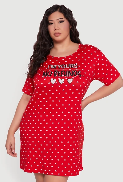 Plus Im Yours No Refunds Graphic Sleepshirt