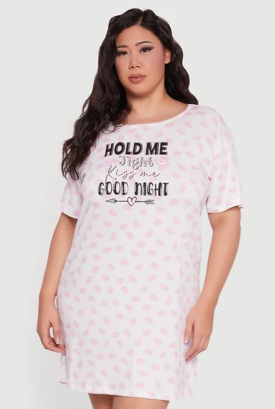 Plus Hold Me Tight Kiss Goodnight Graphic Sleepshirt