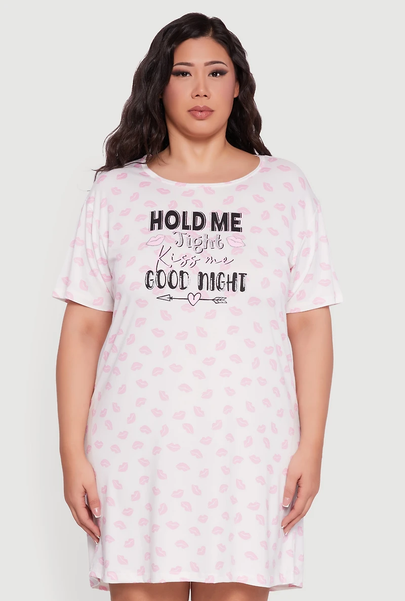 Plus Hold Me Tight Kiss Goodnight Graphic Sleepshirt