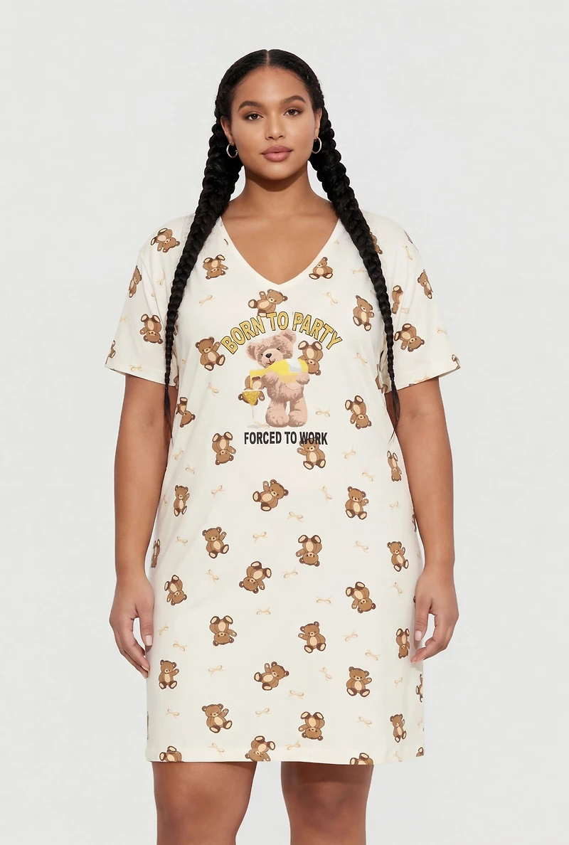 Plus Born To Party Forced Work Sleepshirt