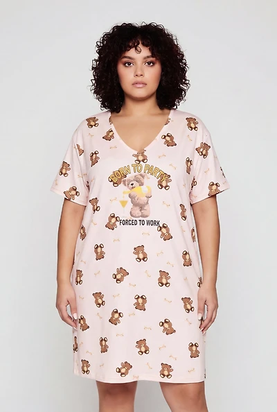 Plus Born To Party Forced Work Sleepshirt