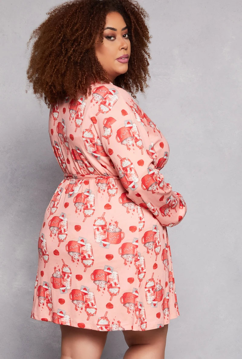 Plus Milkshake Print Cami Nightgown with Robe