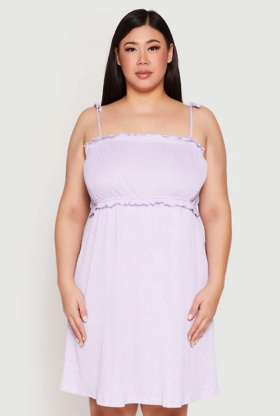 Womens Plus Size Ditsy Floral Tie Shoulder Sleep Dress, Purple, Size 3X