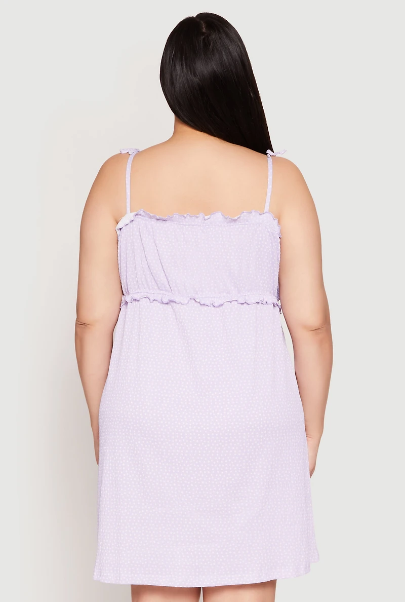 Womens Plus Size Ditsy Floral Tie Shoulder Sleep Dress, Purple, Size 3X