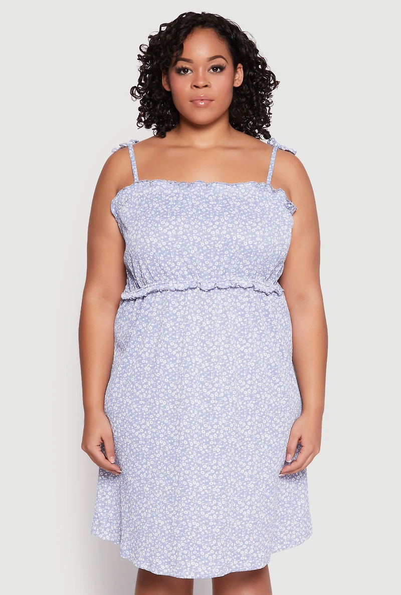 Womens Plus Ditsy Floral Tie Shoulder Sleep Dress,