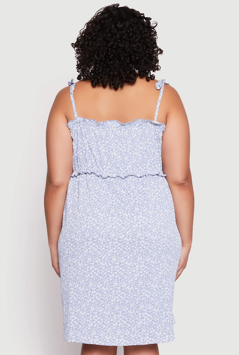 Womens Plus Ditsy Floral Tie Shoulder Sleep Dress, 3X