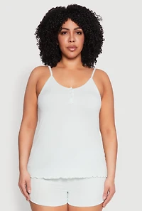 Womens Plus Size Pajama Cami and Shorts 3 Piece Set, Green, Size 3X