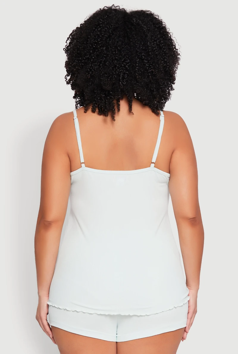 Womens Plus Size Pajama Cami and Shorts 3 Piece Set, Green, Size 3X