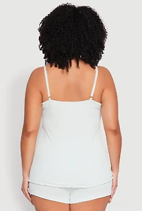 Womens Plus Size Pajama Cami and Shorts 3 Piece Set, Green, Size 3X