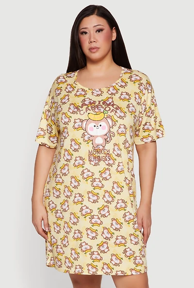 Plus Taking Care of Monkey Business Graphic Sleepshirt