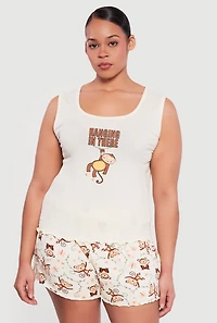 Plus Hanging There Graphic Pajama Top and Shorts