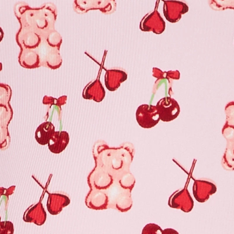 Plus Cherry Teddy Print Pajama Cami and Shorts