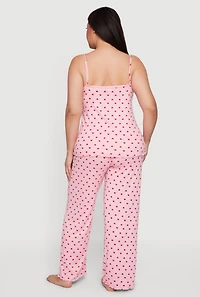 Plus Soft Knit Heart Print Pajama Cami and Pants Set