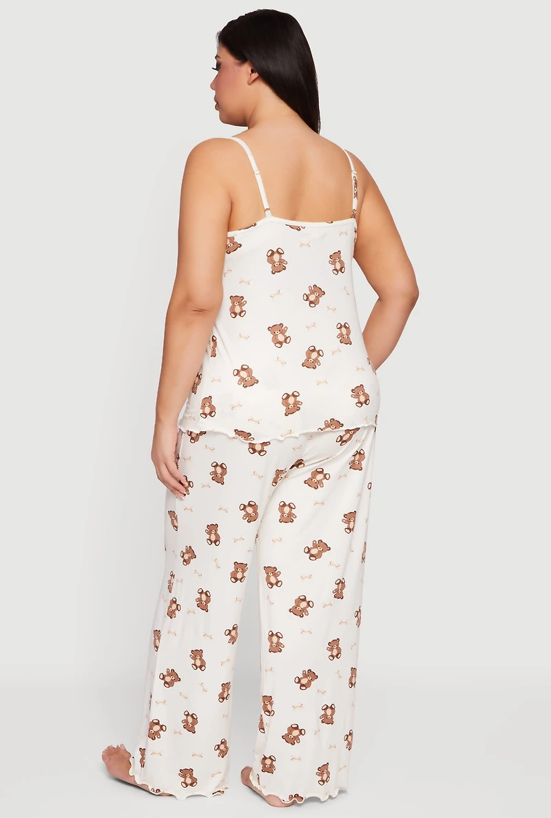 Plus Teddy Bear Print Pajama Cami and Pants