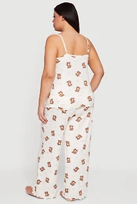 Plus Teddy Bear Print Pajama Cami and Pants
