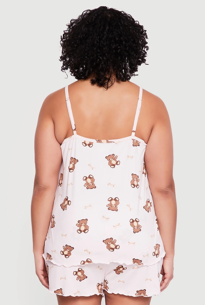 Plus Teddy Bear Print Pajama Cami and Shorts
