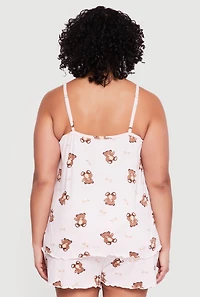 Plus Teddy Bear Print Pajama Cami and Shorts