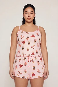 Plus Striped Bear Graphic Pajama Cami and Shorts Set