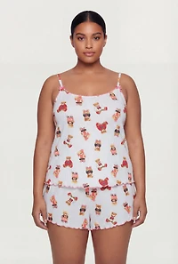 Plus Striped Bear Graphic Pajama Cami and Shorts Set