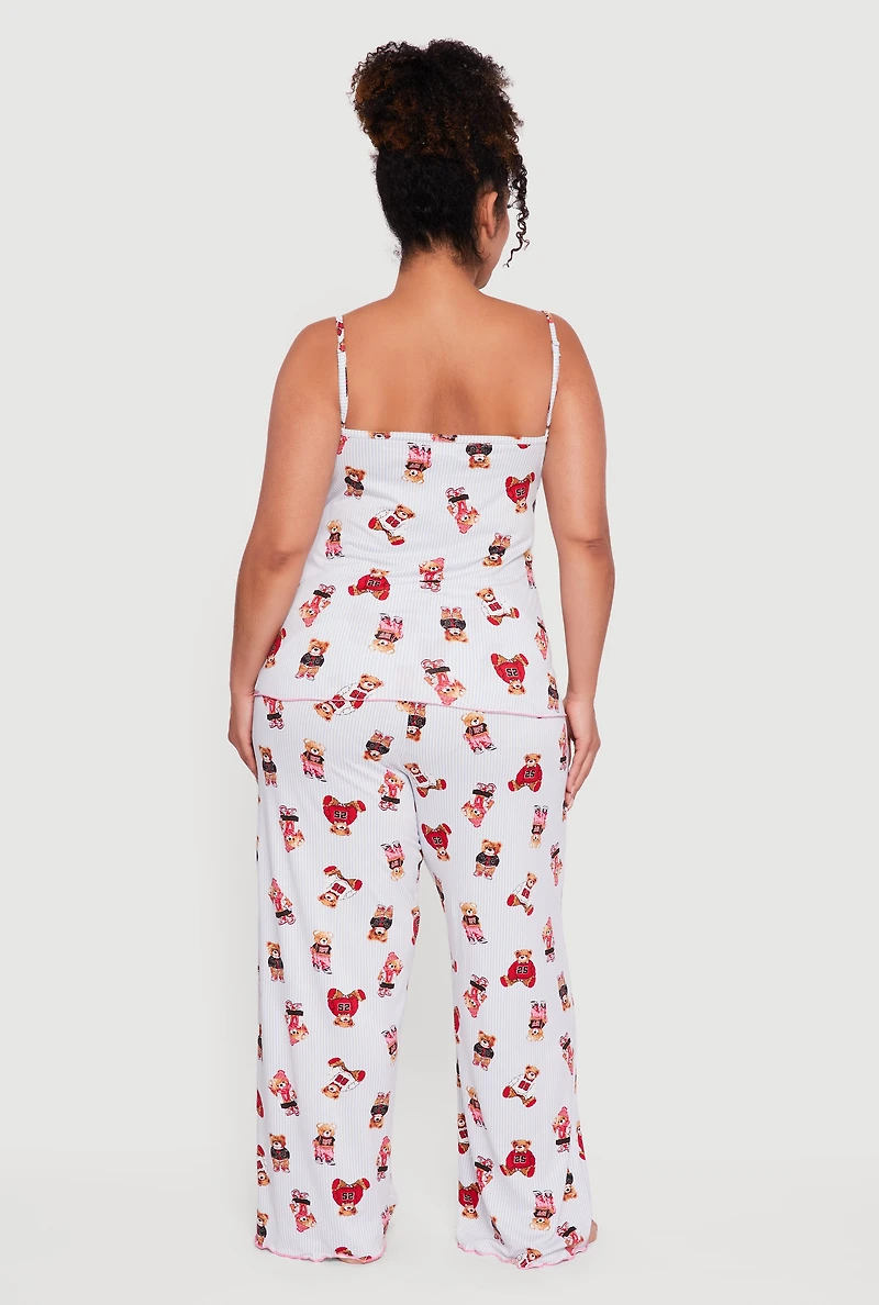 Plus Striped Bear Pajama Cami and Lounge Pants