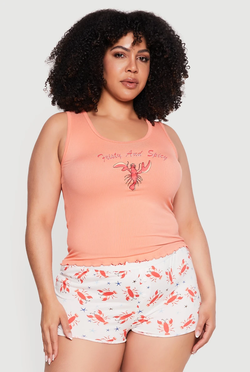 Plus Feisty and Spicy Graphic Pajama Tank Top Shorts