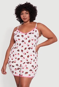 Plus Chocolate Strawberry Print Pajama Cami and Shorts