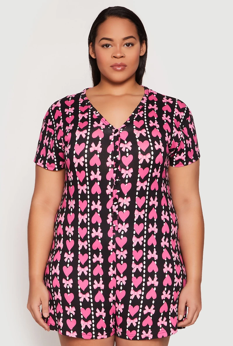 Womens Plus Size Team Girl Pajama Romper, Multi, Size 2X