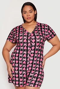 Womens Plus Size Team Girl Pajama Romper, Multi, Size 1X